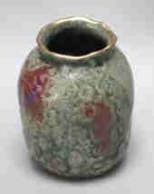 handbuilt vase with gold leaf, 4" dia., 5" tall, 